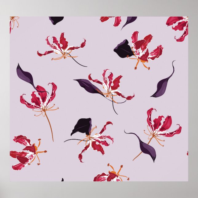 Póster Lirio de llama floreciente: Patrón de jardín flora (Frente)