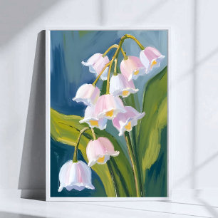 Póster Lirio de los Valles   Acuarela Pintada de Flor