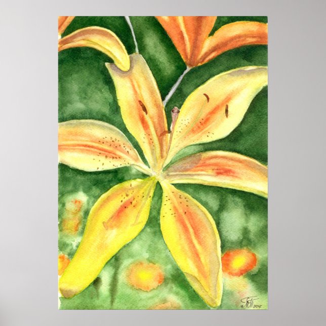 Póster Lirios amarillos en el poster del jardín (Frente)