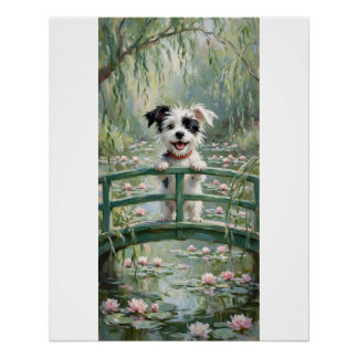 Póster Lirios de Agua Perro en el Puente de Monet Arte