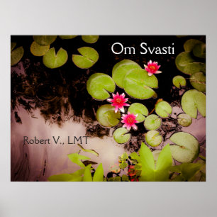 Póster Lirios de agua y estanque de koi