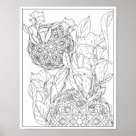 Póster Lirios de Arum y Hojas Mandala para Colorear Adult