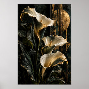 Póster Lirios de Calla Blancos con Círculo Dorado en Pare