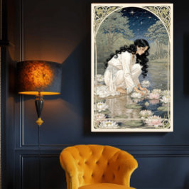 Póster Lirios Dorados Elegancia Art Nouveau