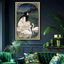 Póster Lirios Dorados Elegancia Art Nouveau