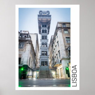 Póster Lisboa en Portugal con recuerdo de ascensor retro