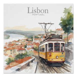 Póster Lisboa Portugal horizonte - Arte de viaje tranvía