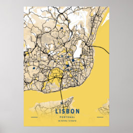 Póster Lisboa - Portugal Mapa de la ciudad amarilla