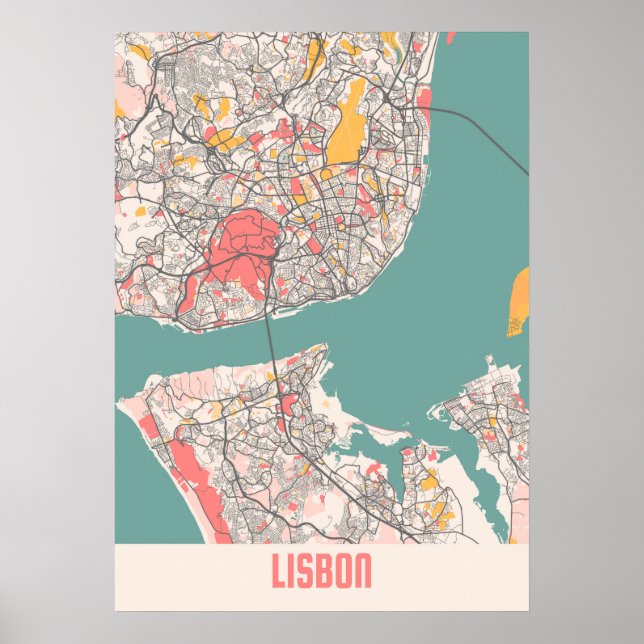 Póster Lisboa - Portugal Mapa de la ciudad de Chalk (Frente)