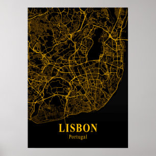Póster Lisboa - Portugal Mapa de la ciudad de oro