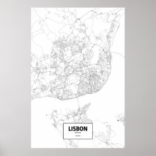 Póster Lisboa, Portugal (negro sobre blanco)