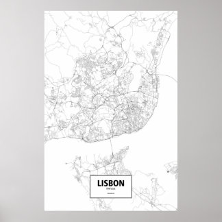 Póster Lisboa, Portugal (negro sobre blanco)