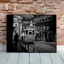 Póster Lisboa Tramo tradicional negro y blanco