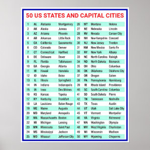 Póster Lista de 50 capitales de estados de EE. UU. - Gráf