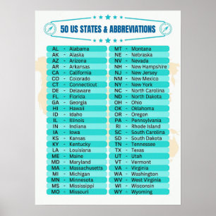 Póster ★ Lista de 50 Estados Unidos de América ★ Moderna