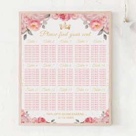 Póster Lista de asientos de la princesa rosa Quinceañera