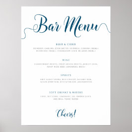 Póster Lista de bebidas del menú Barra de la marina Boda