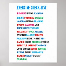 Póster LISTA DE CONTROLES DE EJERCICIO Peso GIMNASIO Cánc