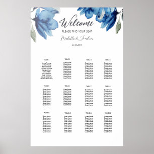 Póster Lista de invitados de acuarela azul índigo boho el