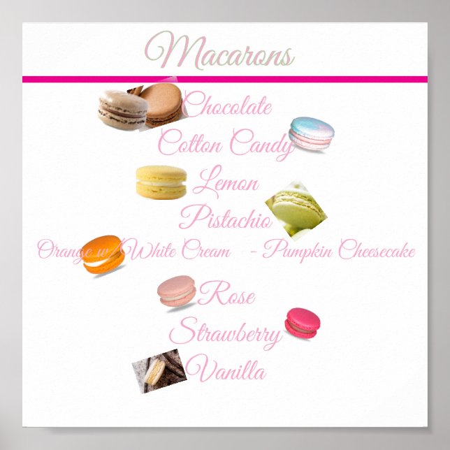 Póster Lista de Macarons Mesa de Postres (Frente)