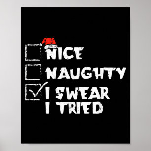 Póster Lista de Navidad Bonito Travieso Intenté Divertido