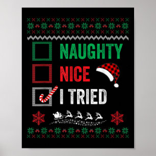Póster Lista de Navidad de suéter feo probé travieso agra