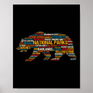 Póster Lista de Parques Nacionales de EE. UU. Nube de Pal