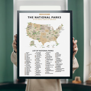 Póster Lista de Parques Nacionales en Estados Unidos