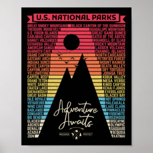Póster Lista de Parques Nacionales Us Parques Camping Vin