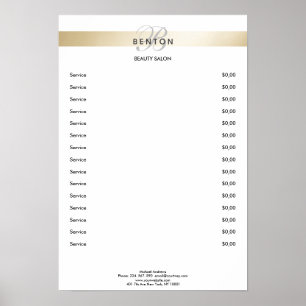 Póster Lista de precios de Elegant Monogramm White Gold S
