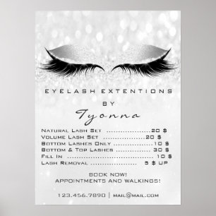 Póster Lista de precios de extensión de pestañas oculares