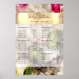 Póster Lista de precios de la acuarela del purpurina rosa