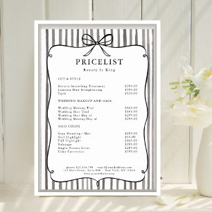 Póster Lista de Precios de Lazo Vintage Gris Blanco Raya