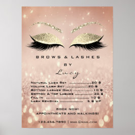 Póster Lista de Precios de Maquillaje de Pestañas Rosa Do