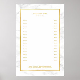 Póster Lista de precios de mármol blanco elegante dorado