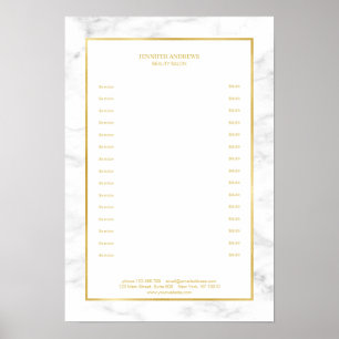 Póster Lista de precios de mármol blanco elegante dorado