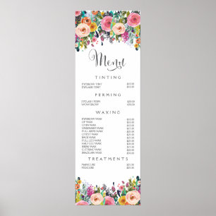 Póster Lista de Precios de Menú de Salón Floral Pintado e