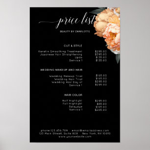 Póster Lista de precios de peonía floral elegante y moder