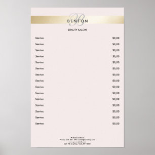 Póster Lista de precios de raya de oro rosa con monograma