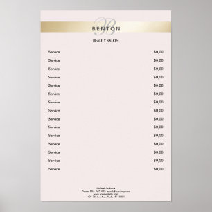 Póster Lista de precios de raya de oro rosa con monograma