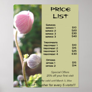 Póster lista de precios de Reiki zen de Anémonas