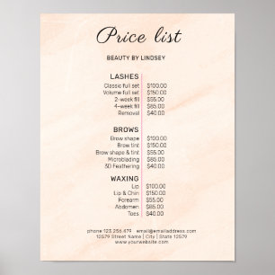 Póster Lista de precios de salón de belleza elegante mode
