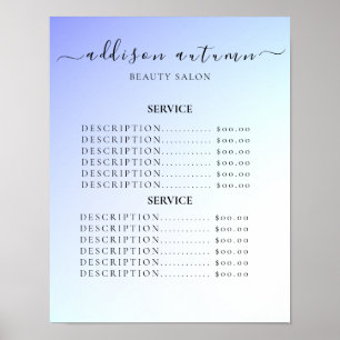 Póster Lista de precios de salón de belleza elegante mode