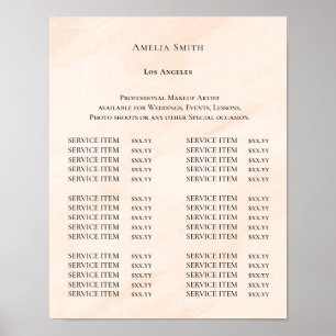 Póster Lista de precios de salón de belleza elegante mode