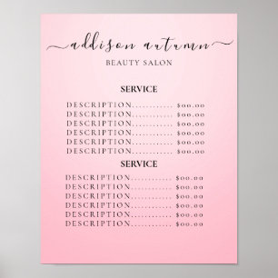 Póster Lista de precios de salón de belleza elegante mode