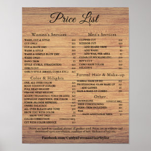 Póster Lista de precios de salón de belleza elegante mode