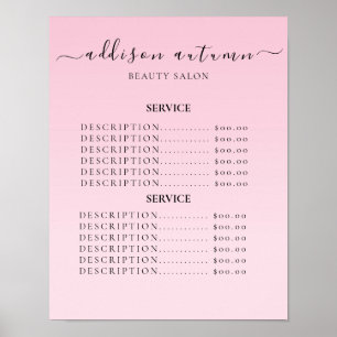 Póster Lista de precios de salón de belleza elegante mode
