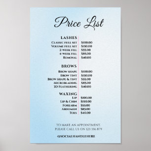 Póster Lista de precios de salón de belleza elegante mode