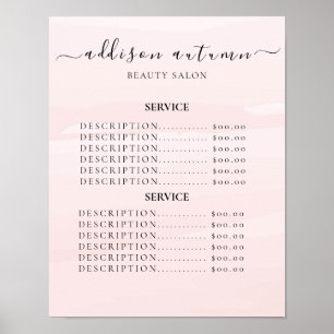 Póster Lista de precios de salón de belleza elegante mode