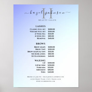 Póster Lista de precios de salón de belleza elegante mode